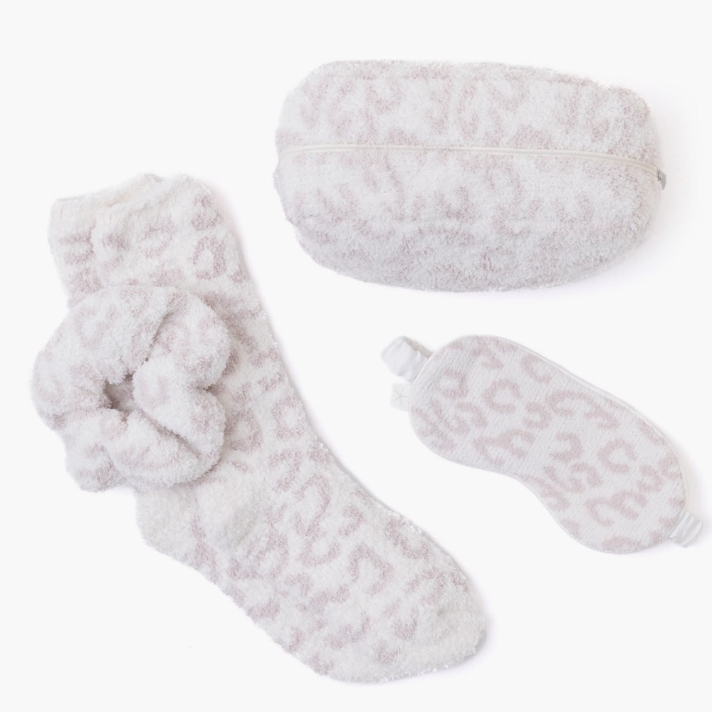 Barefoot Dreams Cream/Stone Socks, eye mask, and scrunchy set